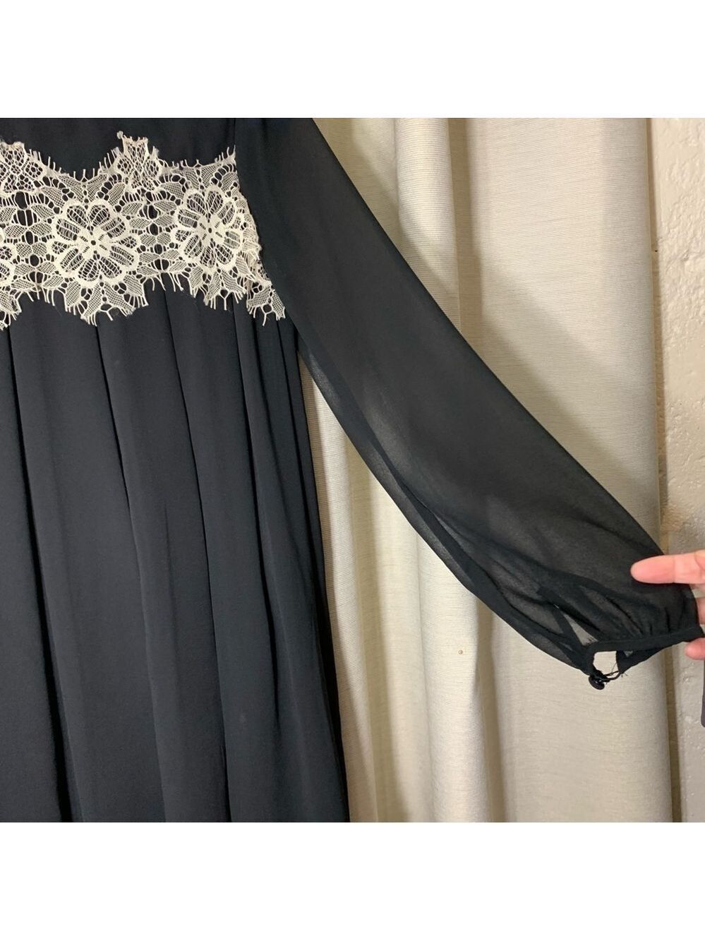 Topshop Black Chiffon Lace Dress Sz 2 Sheer Long Sleeve Feminine Romantic - Picture 4 of 14